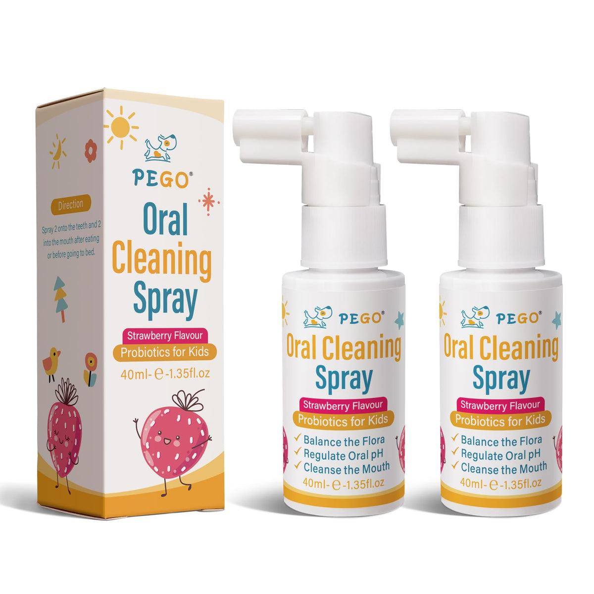 PEGO Kids Oral Spray, Toddler Toothpaste Helper for Cavity Prevention and Fresh Breath, Children Anticavity with Fluoride Free for Newborn to Preschoolers, Kid's Mouth Spray (40ml*1/Pcs)