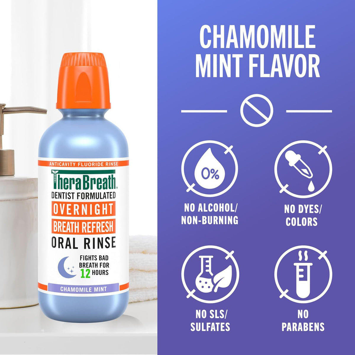 TheraBreath Overnight Mouthwash, Chamomile Mint Flavor, 16 fl oz, 2-Pack