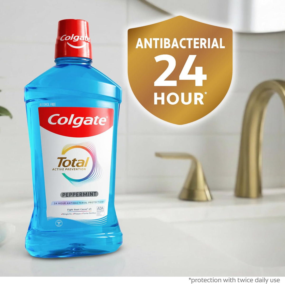 Colgate Total Alcohol Free Mouthwash, Peppermint, 3 Pack, 33.8 fl oz