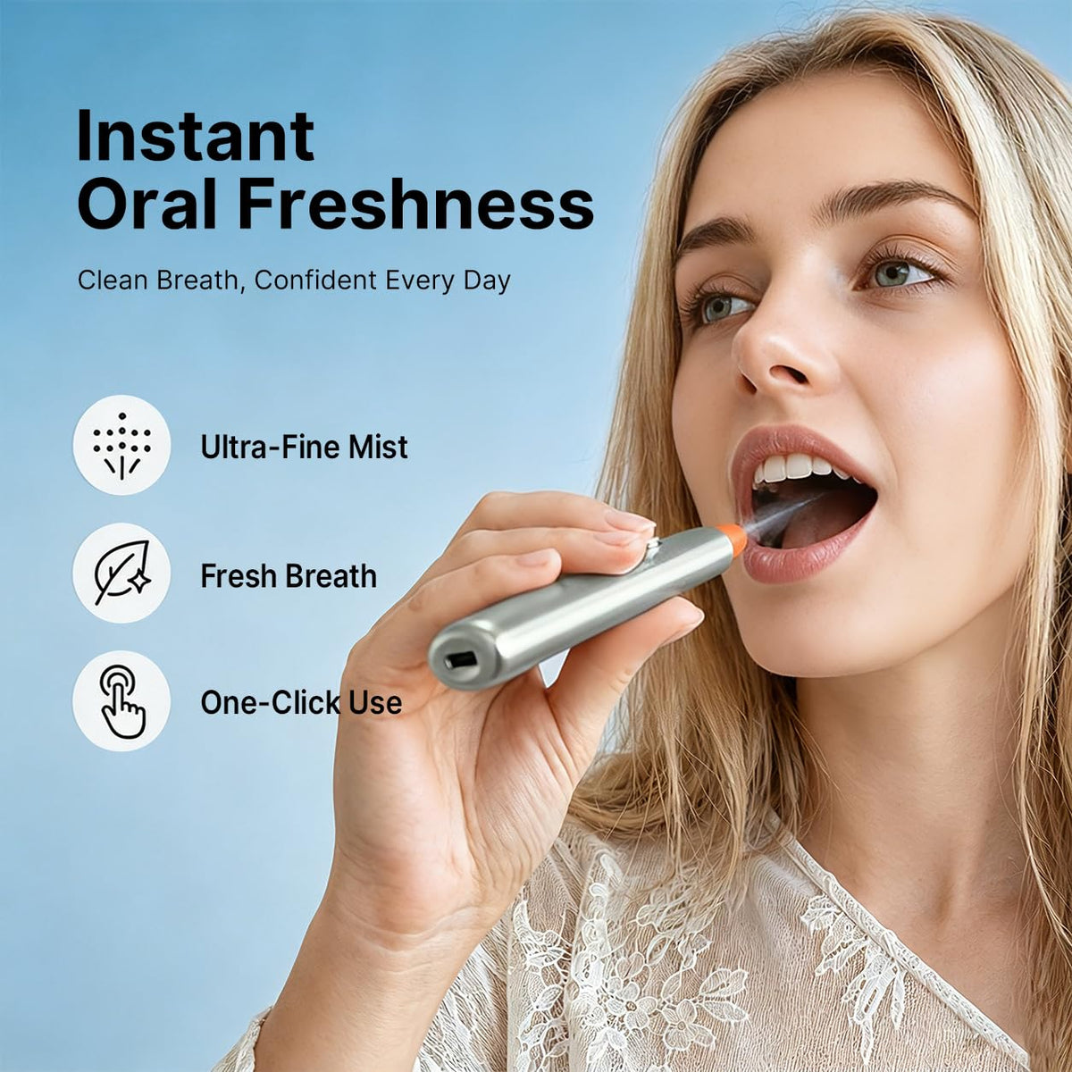 ZDEER PW13 Electric Cool Breath Spray, Probiotic Mouth Spray, Oral Spray Alcohol-Free for Fresh Breath & Dry Mouth,Rechargeable, 3 Flavor Cartridges, Travel Size, Ideal for Dating Office Daily Use