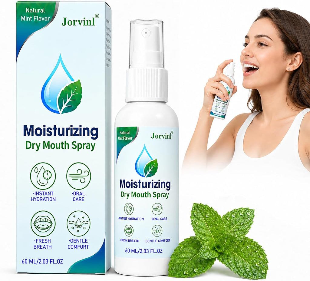 Dry Mouth Spray, Oral Moisturizing Spray for Dry Mouth Comfort, Alcohol Free & Sugar Free with Xylitol, Sodium Hyaluronate & Aloe, Natural Mint Fresh Breath Spray for Adults, 60ml