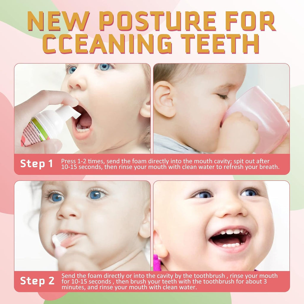 Foam Toothpaste Kids 2PCS, Toddler Toothpaste Cavity Protection, Clean and Whitening, 360ºCare, Portable, Kids Foam Toothpaste with Fluoride for Electric U-Shape Toothbrushes(Strawberry & Watermelon)