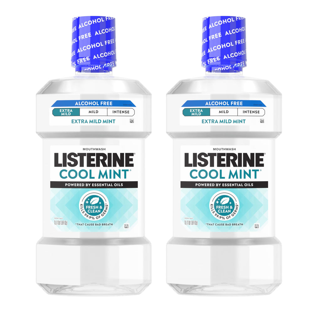Listerine Cool Mint Alcohol Free Mouthwash, Mild Mint, 33.8 fl. oz/1 L