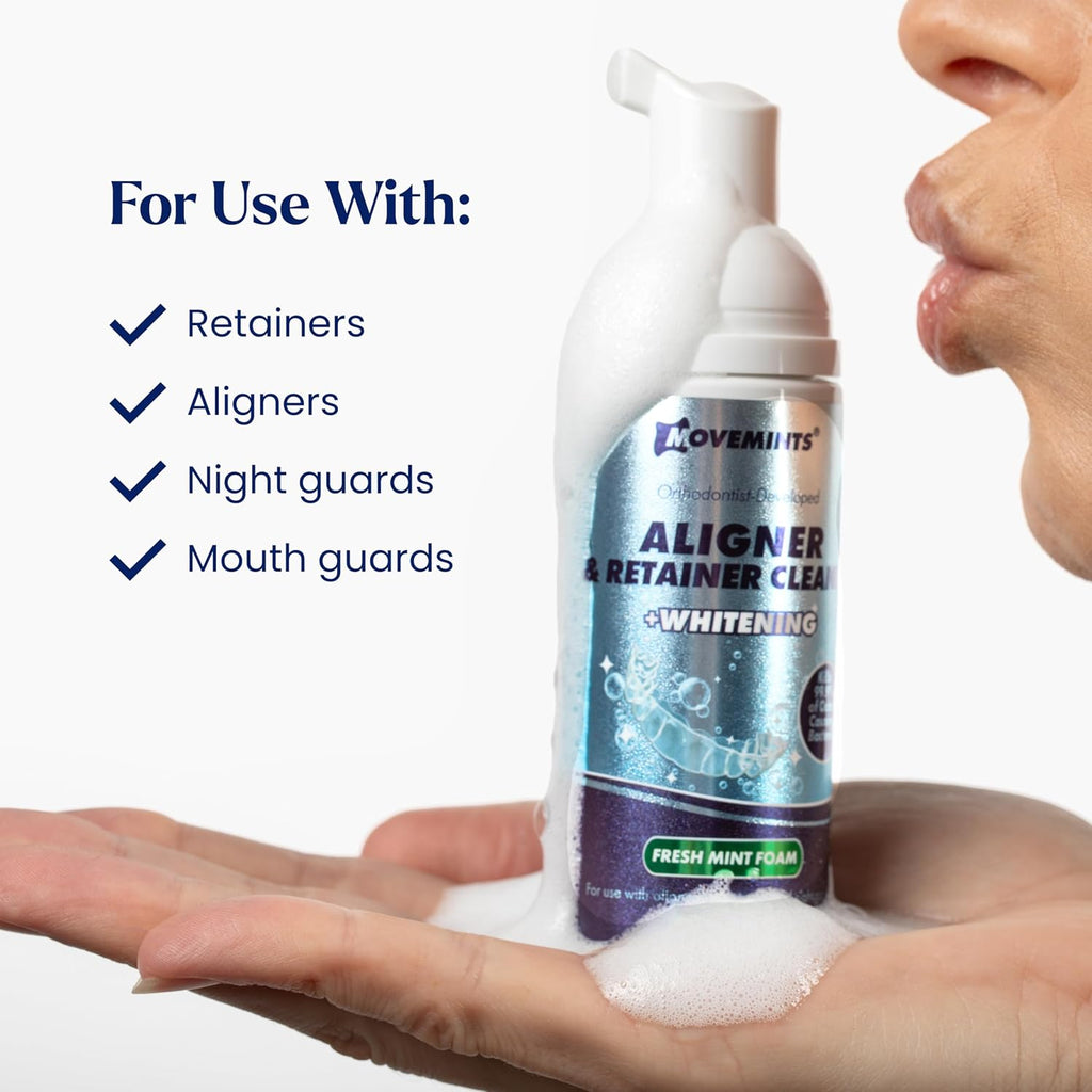 Movemints Aligner & Retainer Cleaning Foam + Whitening – Orthodontist-Developed, 25 mL