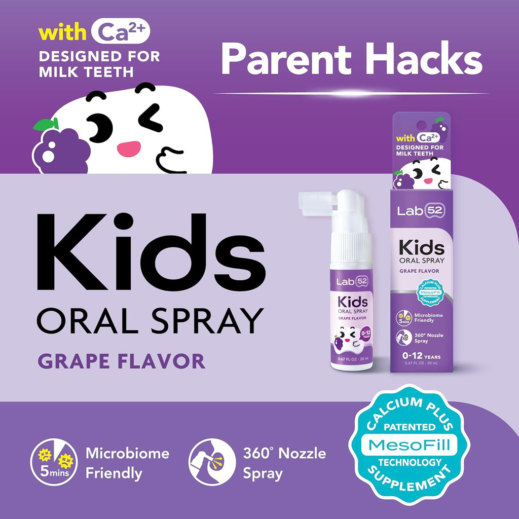 LAB52 Kids Oral Spray, Toothpaste Helper Fluoride Free, Xylitol Grape