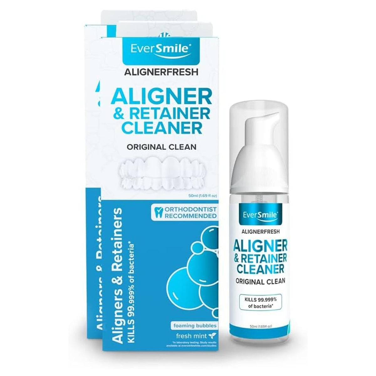 EverSmile AlignerFresh Original Clean Foam – Cleaner Compatible w/Invisalign and All Clear Aligners & Retainers – Eliminates Bacteria, Whitens Teeth, Fights Bad Breath – 50ml (1 Pack)