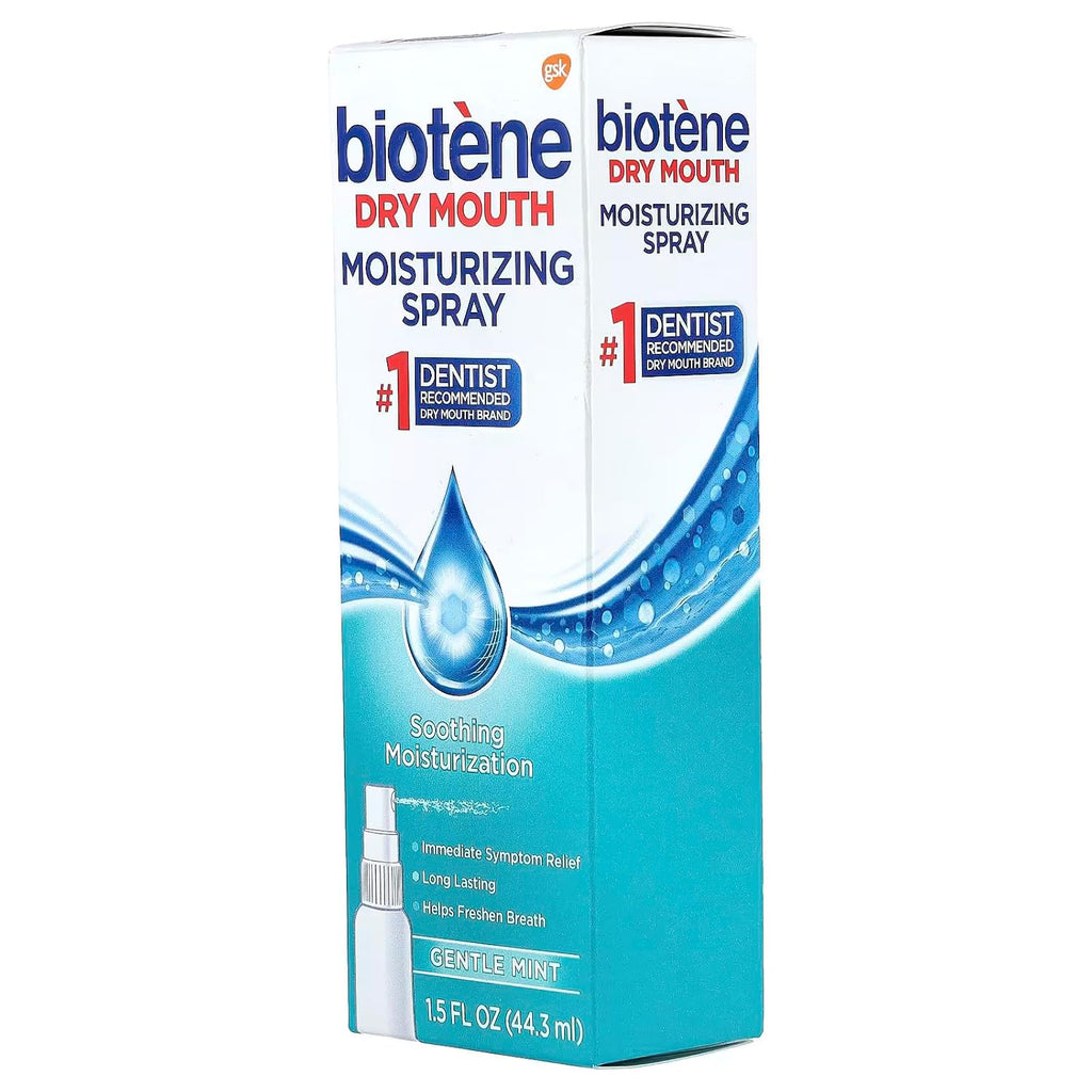 Biotene Gentle Mint Moisturizing Mouth Spray, Sugar-Free, for Dry Mouth and Fresh Breath, 1.5 Fl Oz (Pack of 3)
