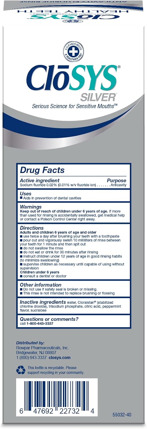 CloSYS Silver Healthy Teeth Anti-Cavity Oral Rinse, 32 Fl Oz, 2 Pack