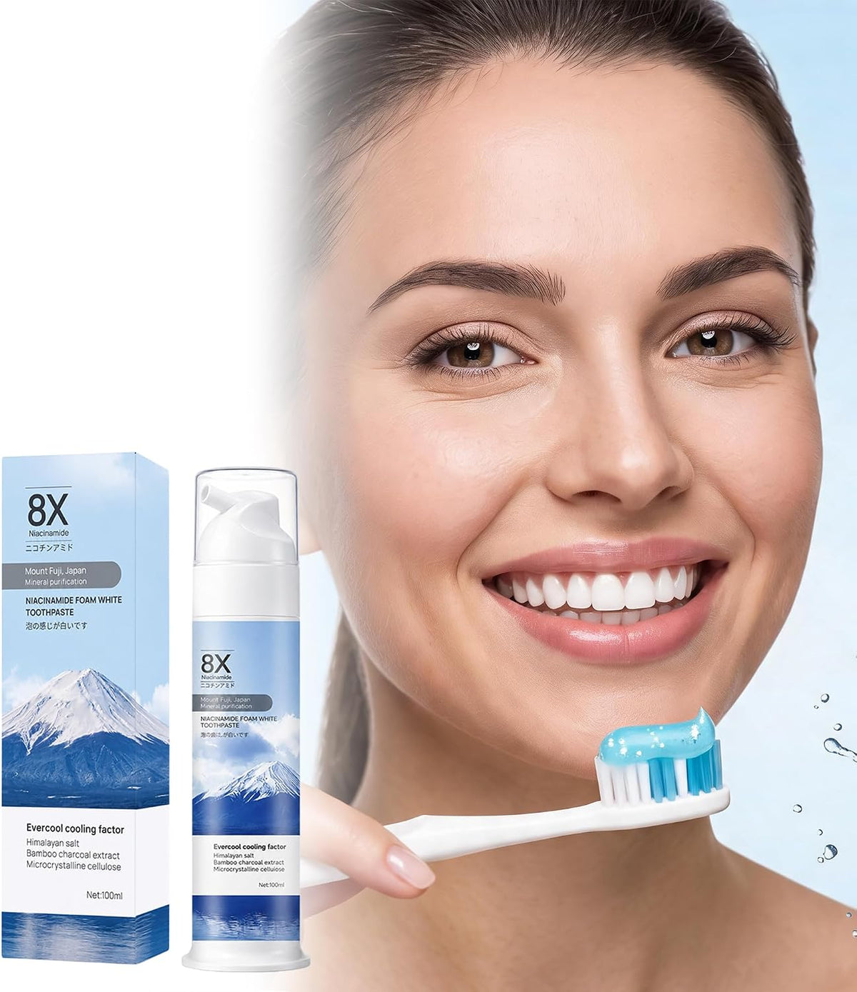 Niacinamide Foam Whitening Toothpaste with Bamboo Charcoal, Niacinamide Whitening Toothpaste for Adults, Helps Remove Surface Stains, Fresh Breath, Daily Oral Care, Mint Flavor (1PCS)