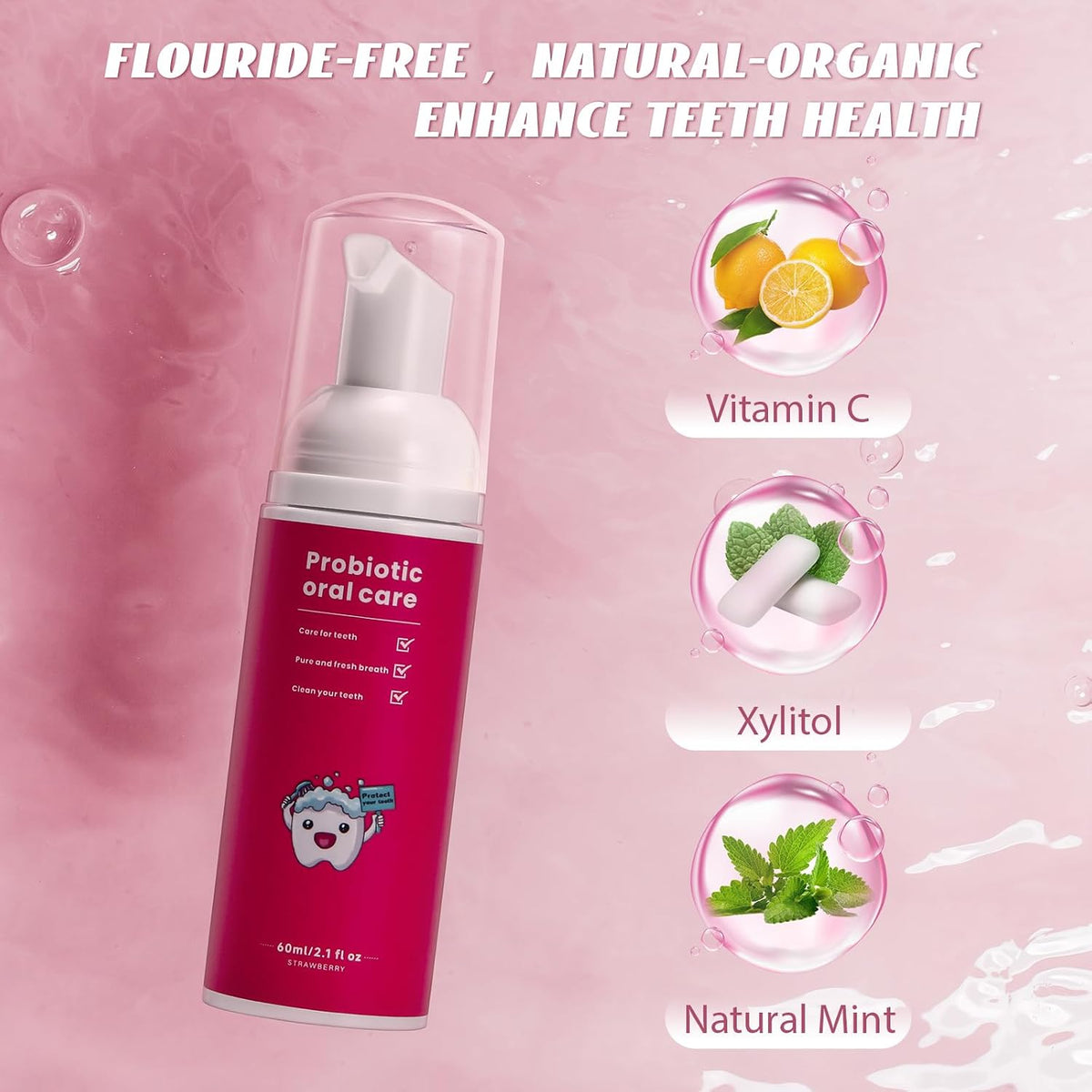 Kids Fluoride Free Foam Toothpaste,Toddler Strawberry Toothpaste-2.1oz