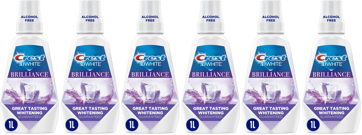 Crest Mouthwash/Mouth Rinse, 3D White Brilliance Whitening, Alcohol Free, Clean Mint, 2x1L (33.8 fl oz)