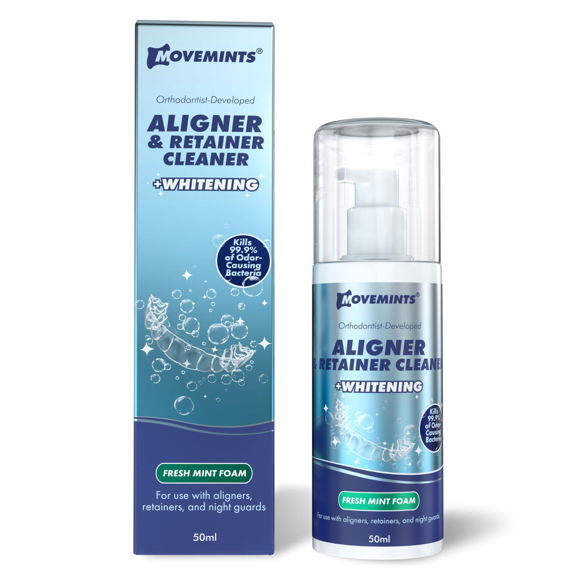 Movemints Aligner & Retainer Cleaning Foam + Whitening – Orthodontist-Developed, 25 mL