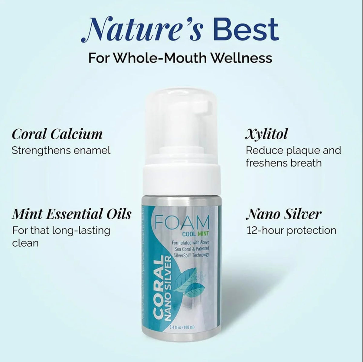 Coral Nano Silver Foaming Toothpaste Travel Size – Fluoride Free Natural Foaming Toothpaste with Coral Calcium, Xylitol & Peppermint – Non Toxic, SLS Free – 2 oz Aluminum Bottle