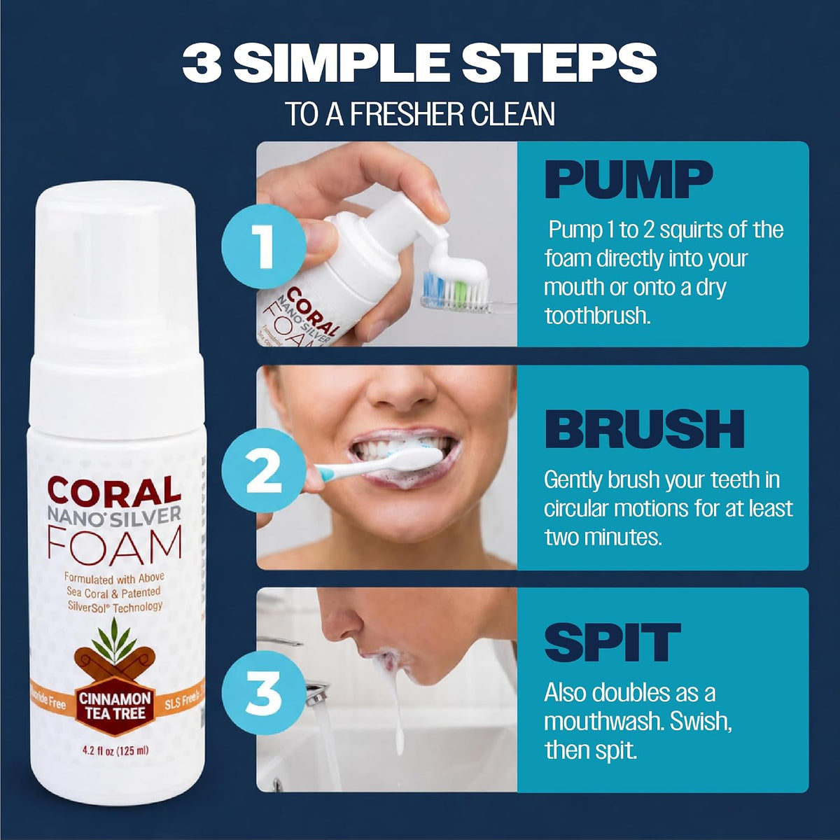Fluoride Free Foam Toothpaste — Coral Calcium & Nano Silver Whitening Toothpaste for Sensitive Teeth, Xylitol Remineralizing, SLS & Glycerin Free, Made in USA, Cinnamon Tea Tree, 4 oz
