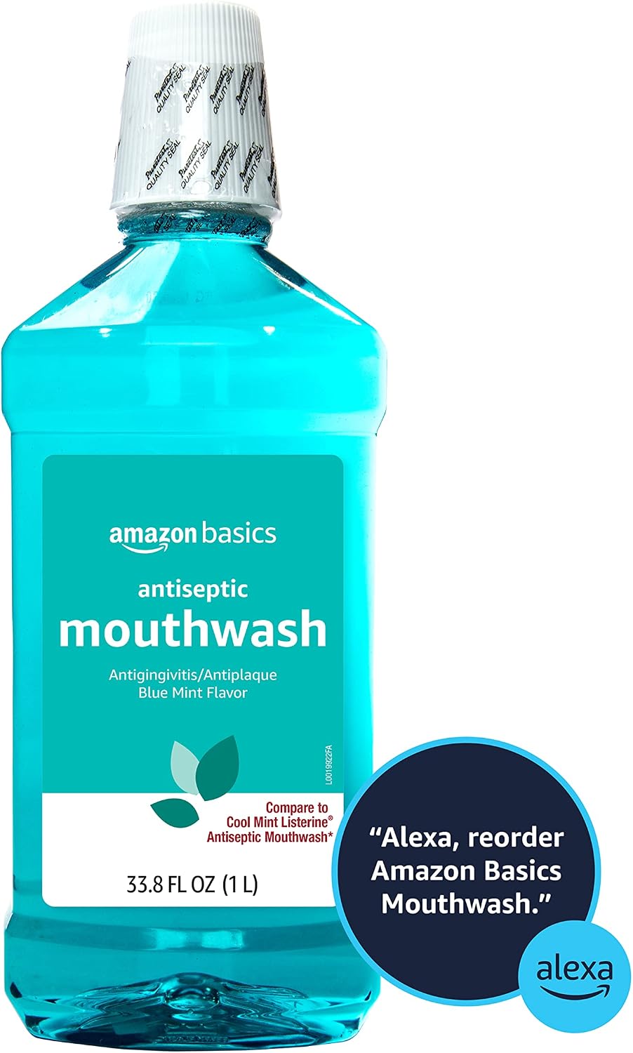 Amazon Basics Antiseptic Mouthwash, Blue Mint, Fights Bad Breath, Plaque and Gingivitis, 1 Liter, 33.8 Fl Oz, 1-Pack (Previously Solimo)