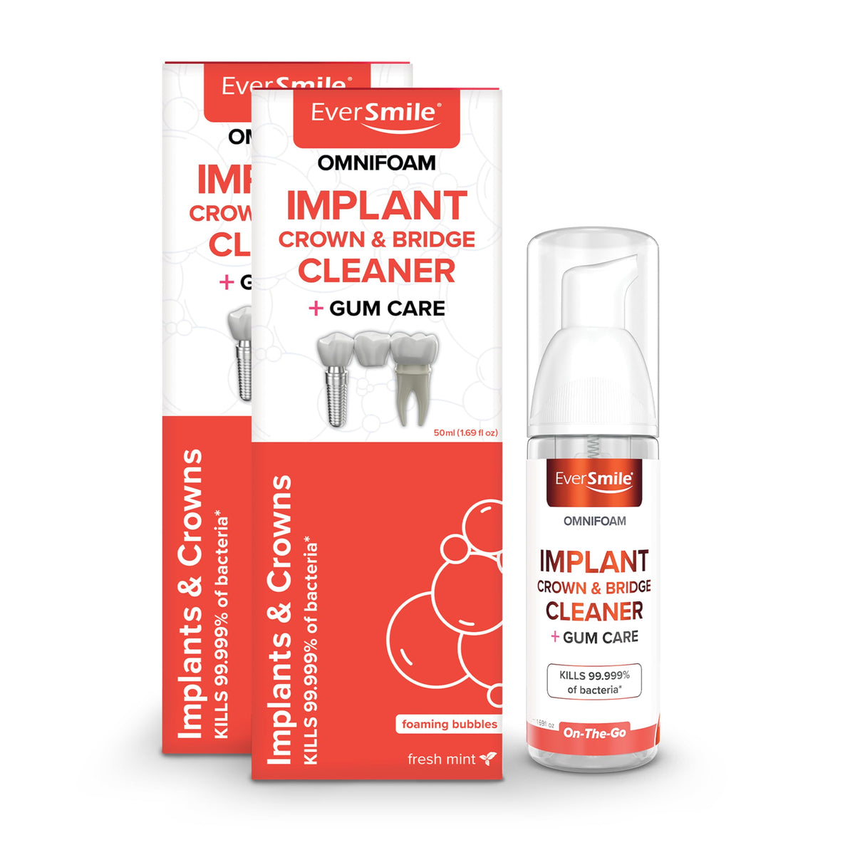 Eversmile OmniFoam Dental Cleaner – Cleaning Foam for Implants, Crowns, and Bridges – Pack of 2, 50ml Bottle