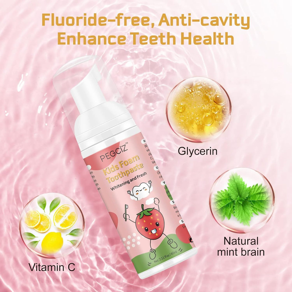 Foam Toothpaste Kids, Toddler Foam Toothpaste with Low Fluoride for U Shaped Toothbrush, Foaming Toothpaste and Mouthwash for Dental Care for Children Kids Age for 3 and Up (Strawberry+Watermelon)