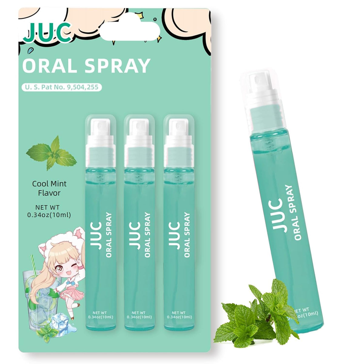 3 Count Mint Breath Spray Mouth Freshener Oral Care for All Ages 0.33OZ (10ML) Cool Mint Flavor