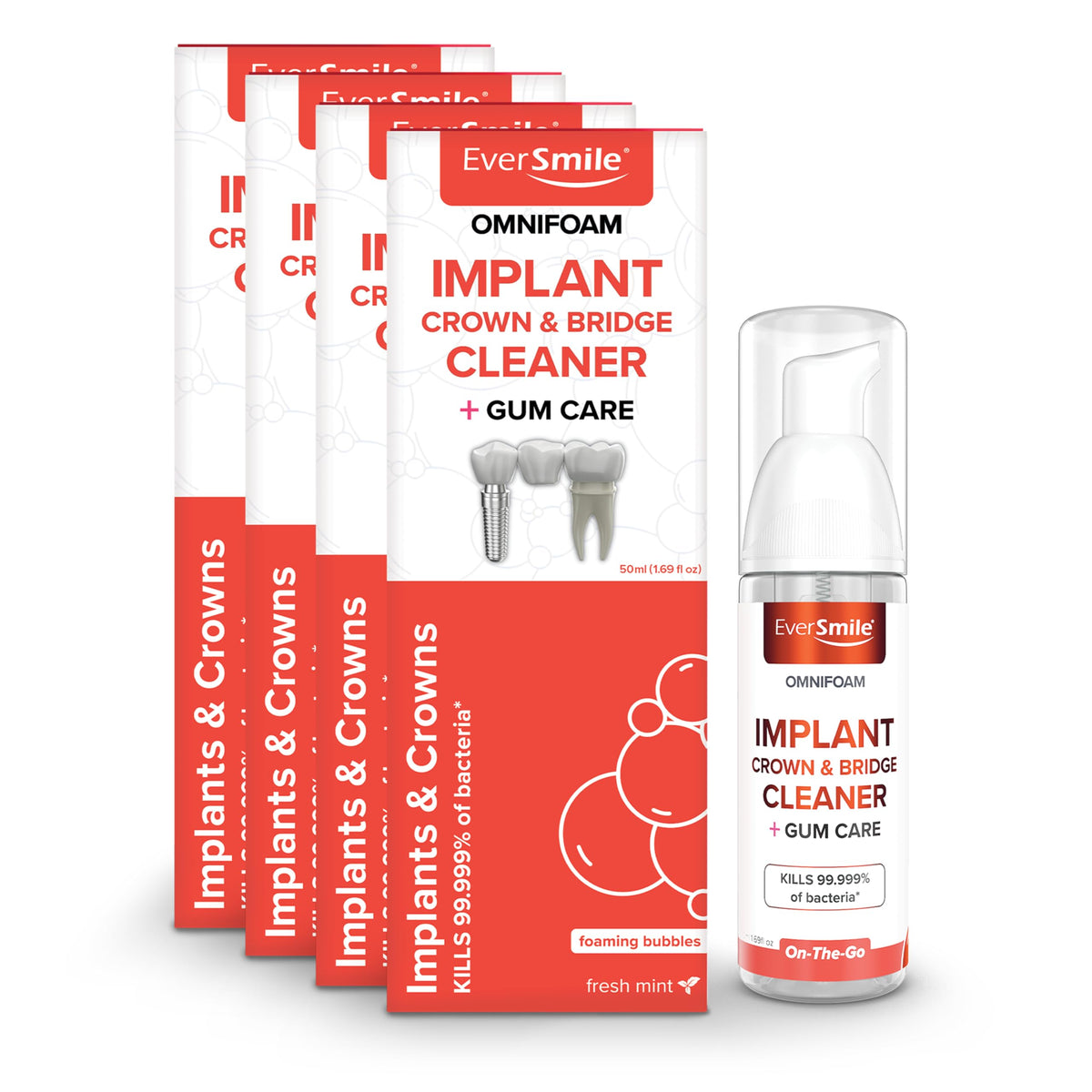 Eversmile OmniFoam Dental Cleaner – Cleaning Foam for Implants, Crowns, and Bridges – Pack of 2, 50ml Bottle