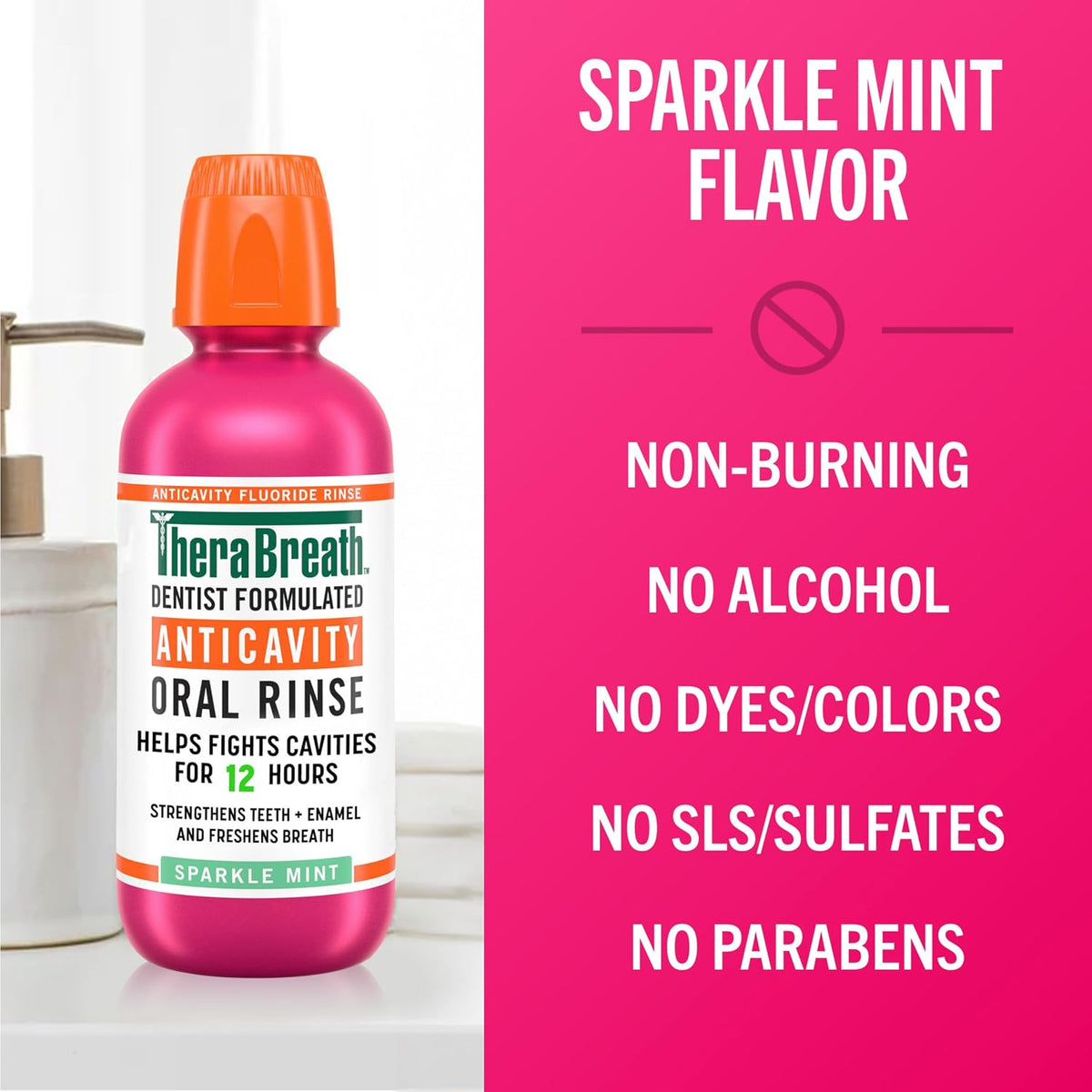 TheraBreath Anticavity Fluoride Mouthwash, Sparkle Mint, 1 Liter