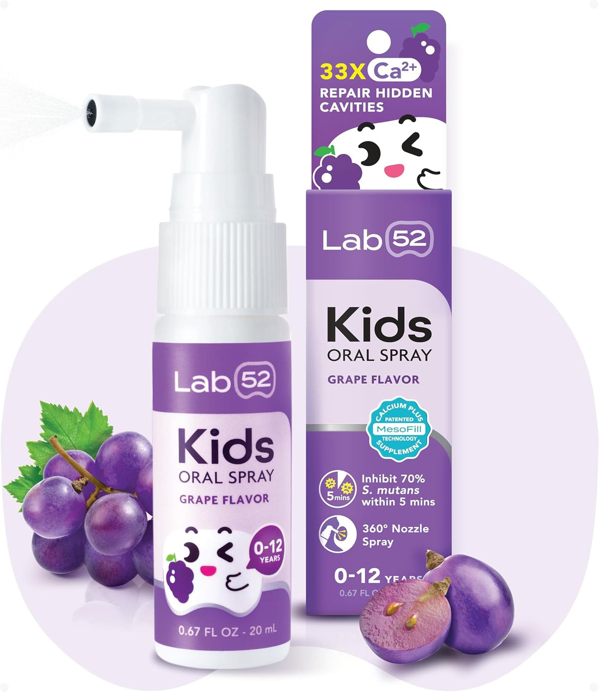 LAB52 Kids Oral Spray, Toothpaste Helper Fluoride Free, Xylitol Grape