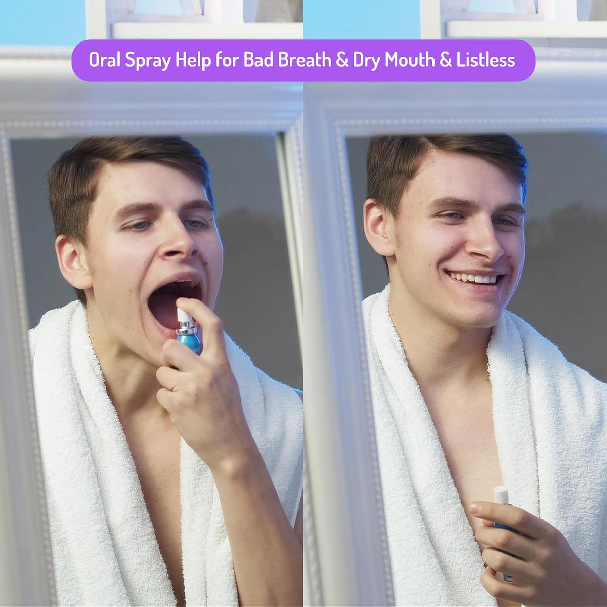 Oral Spray for Bad Breath & Dry Mouth, Sugar Free Lychee & Blueberry Flavor