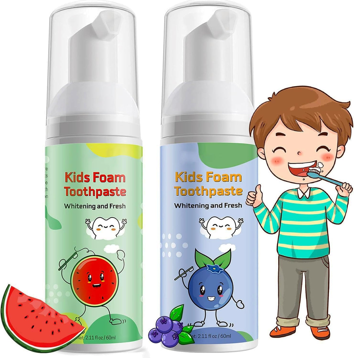 Foam Toothpaste Kids, Kids Mouthwash with Fruit Flavor - Toddler Toothpaste Age for Children,360ºCare Natural Anti-Cavity Formulas with Fluoride for Electric & U-Shape Toothbrushes