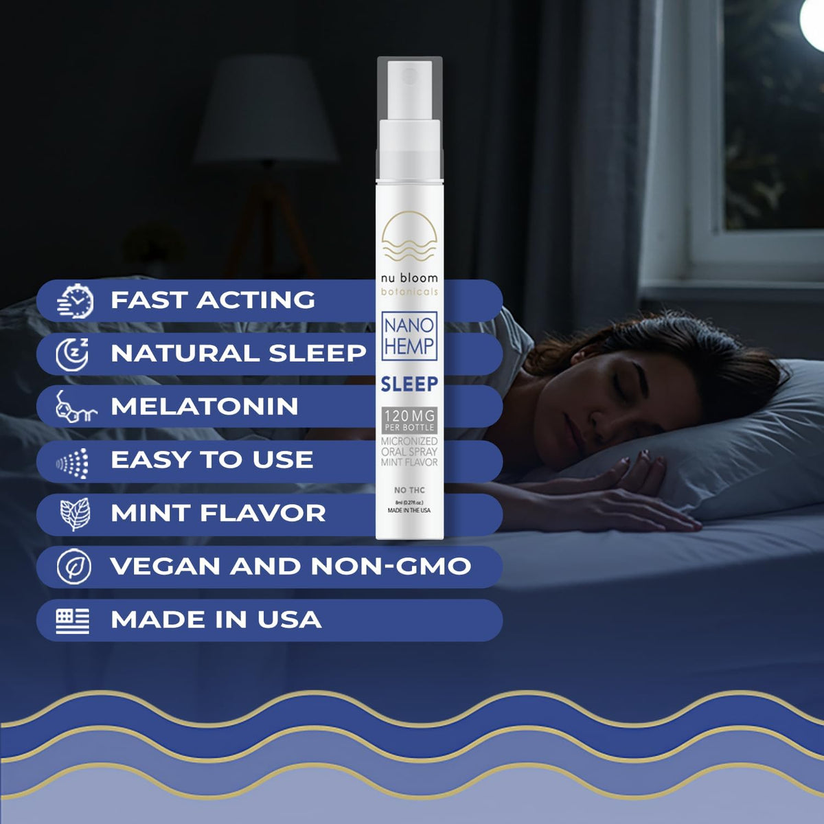 Nu Bloom Sleep Spray for Adults, Fast-Acting Melatonin Oral Spray, 8 mL