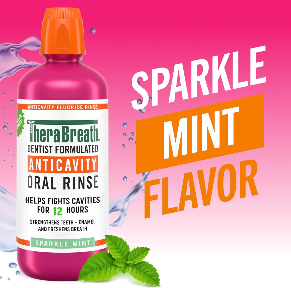 TheraBreath Anticavity Fluoride Mouthwash, Sparkle Mint, 1 Liter