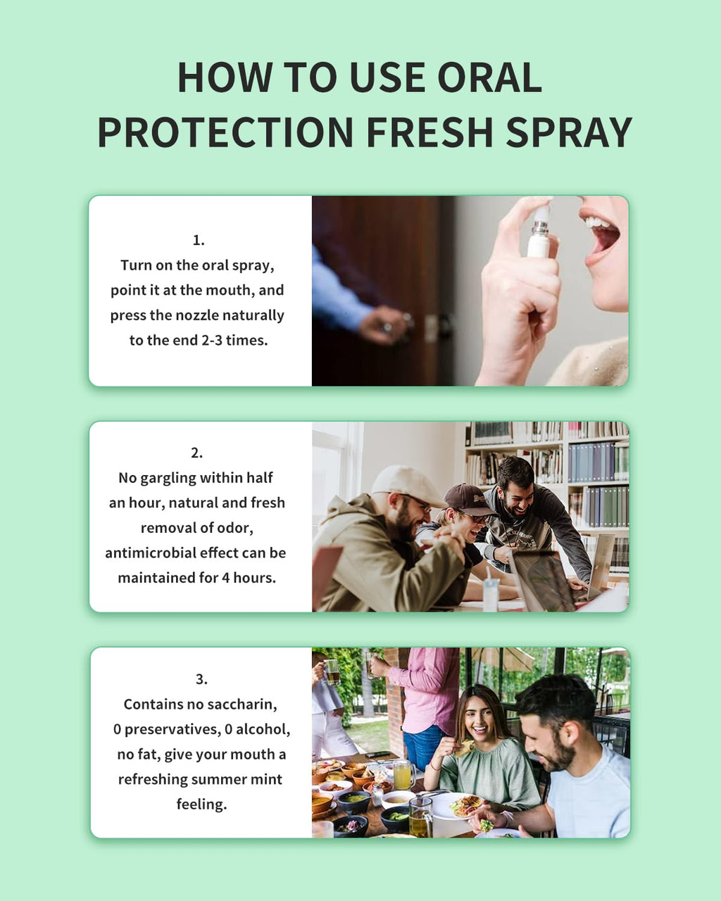 3 Count Mint Breath Spray Mouth Freshener Oral Care for All Ages 0.33OZ (10ML) Cool Mint Flavor