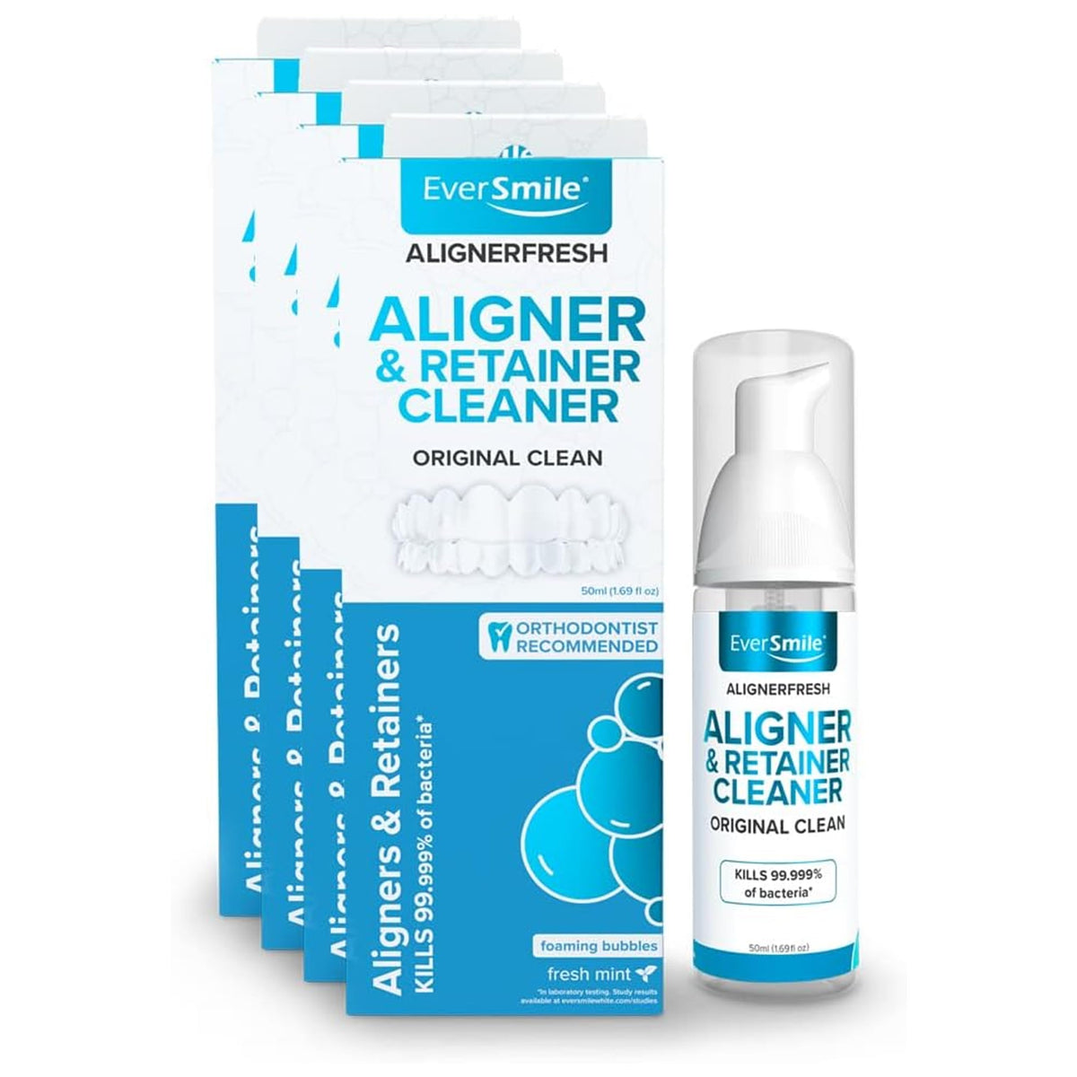 EverSmile AlignerFresh Original Clean Foam – Cleaner Compatible w/Invisalign and All Clear Aligners & Retainers – Eliminates Bacteria, Whitens Teeth, Fights Bad Breath – 50ml (1 Pack)