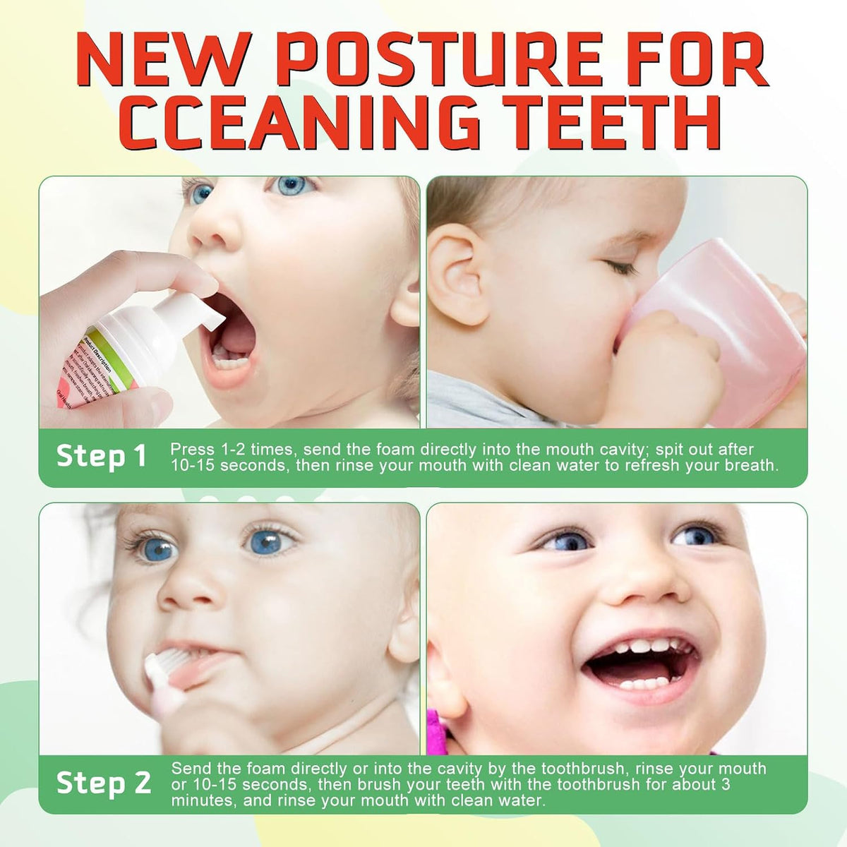 Foam Toothpaste Kids, Kids Mouthwash with Fruit Flavor - Toddler Toothpaste Age for Children, 360ºCare Natural Anti-Cavity Formulas with Fluoride for Electric & U-Shape Toothbrushes