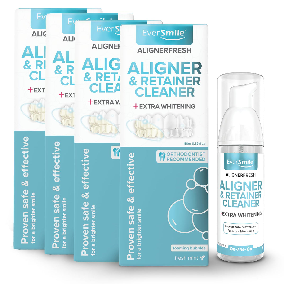 EverSmile AlignerFresh Original Clean Foam – Cleaner Compatible w/Invisalign and All Clear Aligners & Retainers – Eliminates Bacteria, Whitens Teeth, Fights Bad Breath – 50ml (1 Pack)