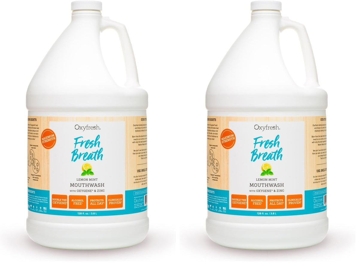 Oxyfresh Lemon Mint Fresh Breath Mouthwash – Bad Breath Treatment – SLS & Fluoride Free – Alcohol Free, Gentle Nonburning with Xylitol & Essential Oils – 16 Fl Oz