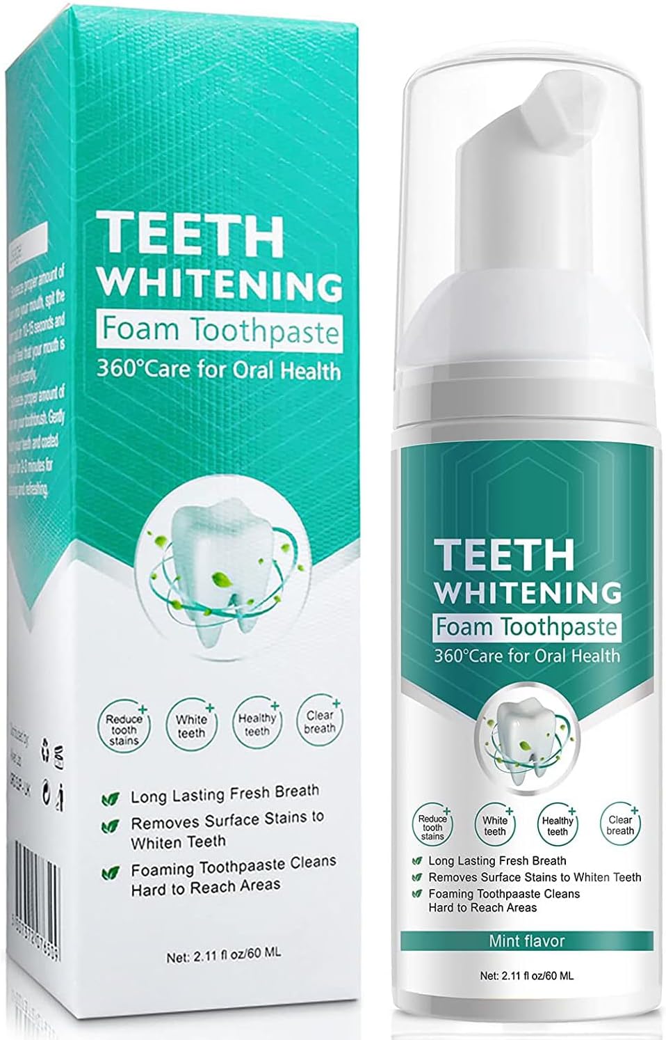 2PCS Foam Toothpaste, Whitening Baking Soda Toothpaste, Ultra-fine Mousse Foam Deeply Cleaning Gums, for Great Oral Care & Whitening Result Blueberry and Mint