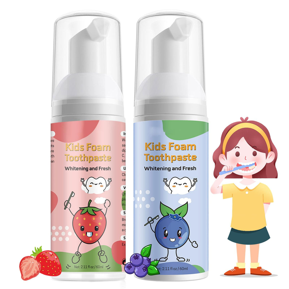 Foam Toothpaste Kids, Kids Mouthwash with Fruit Flavor - Toddler Toothpaste Age for Children, 360ºCare Natural Anti-Cavity Formulas with Fluoride for Electric & U-Shape Toothbrushes