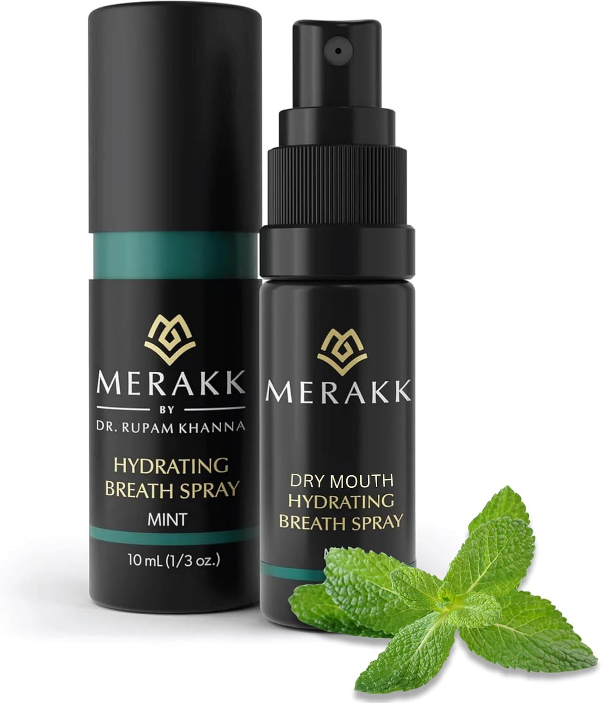 MERAKK Dry Mouth Spray and Breath Spray for Bad Breath - Hydrating Mouth Spray for Fresh Breath - Sugar-Free Breath Freshener Oral Spray with Xylitol & Stevioside - Dentist Designed, Mint, 0.3 fl. Oz.