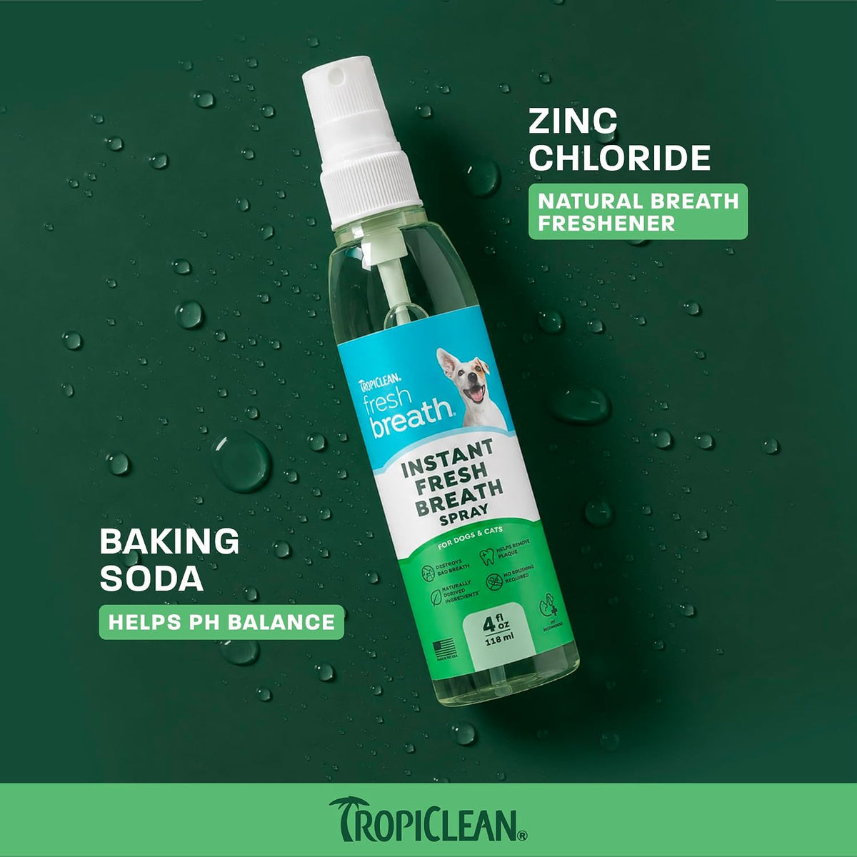 TropiClean Fresh Breath Oral Care Spray for Dogs & Cats | Dog Breath Spray | Mint Breath Freshener | Pet Bad Breath Treatment | Made in The USA | 4 oz