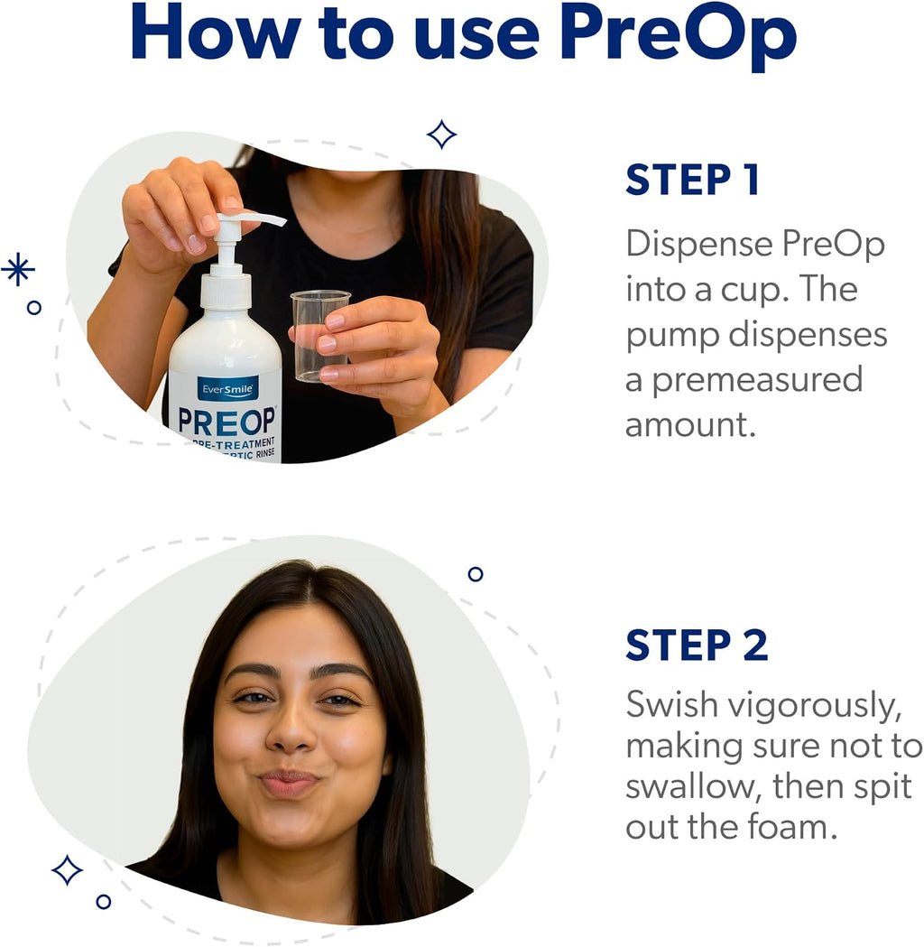 EverSmile PreOp Foaming Rinse – Deep Clean Mouthwash with Hydrogen Peroxide – Alcohol Free Rinse to Mouth Wash Daily & Before Treatment – Helps Heal Canker Sores – 100 Uses Per 16oz Bottle (1 Pack)