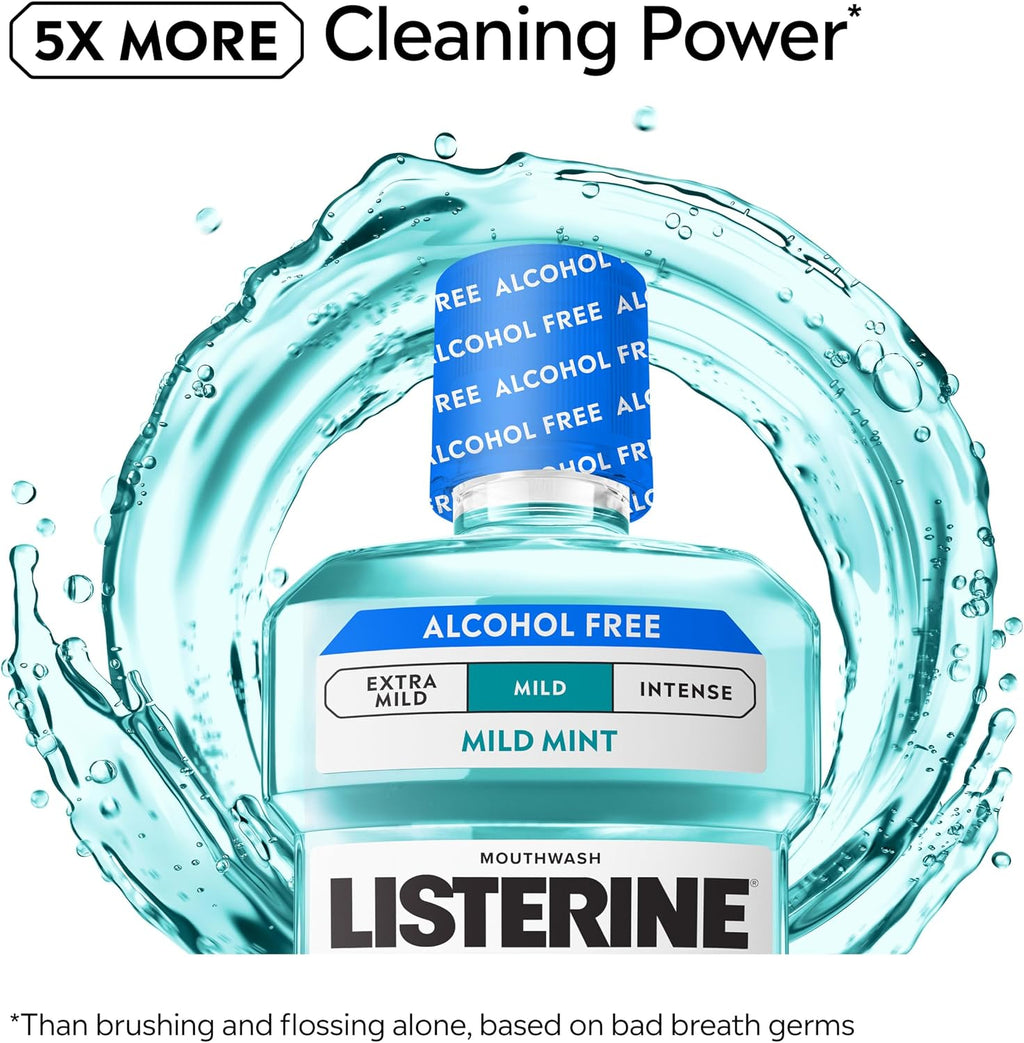 Listerine Cool Mint Alcohol Free Mouthwash, Mild Mint, 33.8 fl. oz/1 L