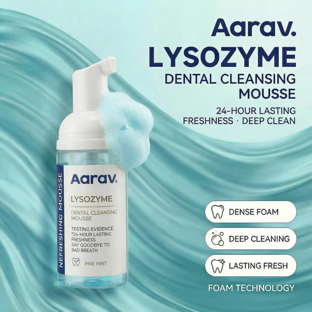 Aarav Lysozyme Dental Cleansing Mousse, No-Rinse Foam Mouthwash, 24-Hour Fresh Breath, Pine Mint Flavor