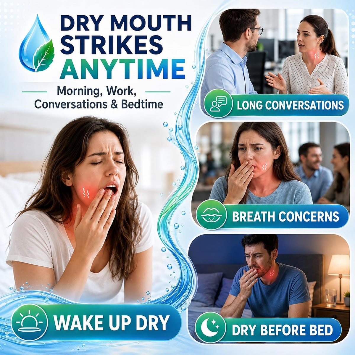 Dry Mouth Spray, Oral Moisturizing Spray for Dry Mouth Comfort, Alcohol Free & Sugar Free with Xylitol, Sodium Hyaluronate & Aloe, Natural Mint Fresh Breath Spray for Adults, 60ml