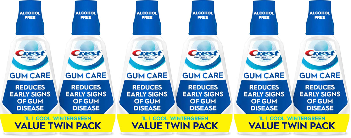 Crest Gum Care Mouthwash, Cool Wintergreen, CPC Antigingivitis/Antiplaque Oral Rinse 1L (33.8 fl oz), Pack of 2, Alcohol Free for Adults
