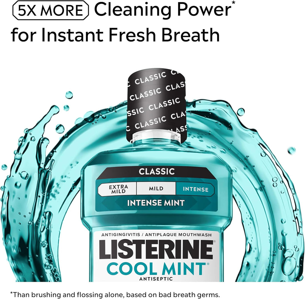 Listerine Cool Mint Antiseptic Mouthwash, Intense Mint, 33.8 fl. oz/1L x 2