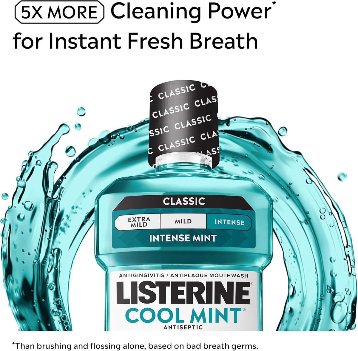 Listerine Cool Mint Antiseptic Mouthwash, Intense Mint, 33.8 fl. oz/1L x 2