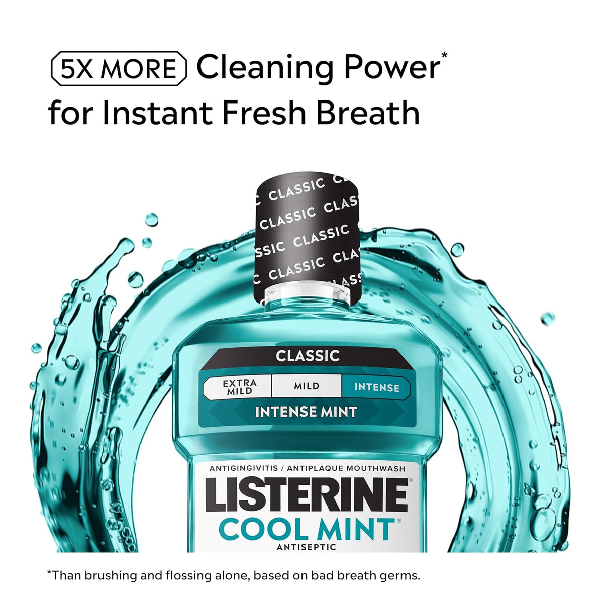 Listerine Cool Mint Antiseptic Mouthwash, Intense Mint, 33.8 fl. oz/1 L