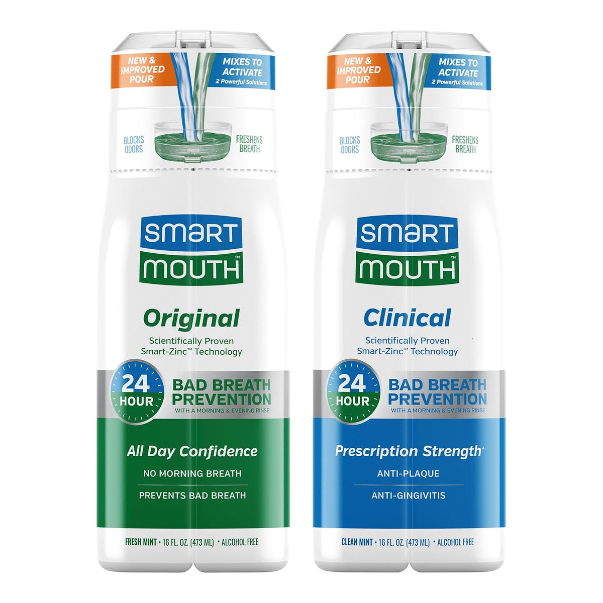 SmartMouth Original & Clinical Zinc Activated Mouthwash Bundle, Mint
