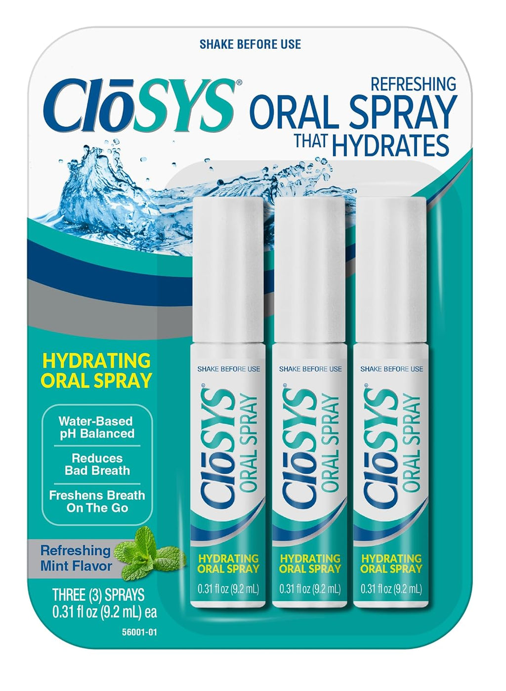 CloSYS Oral Breath Spray, Mint, Sugar Free, Fights Bad Breath .31oz, 3 Pack