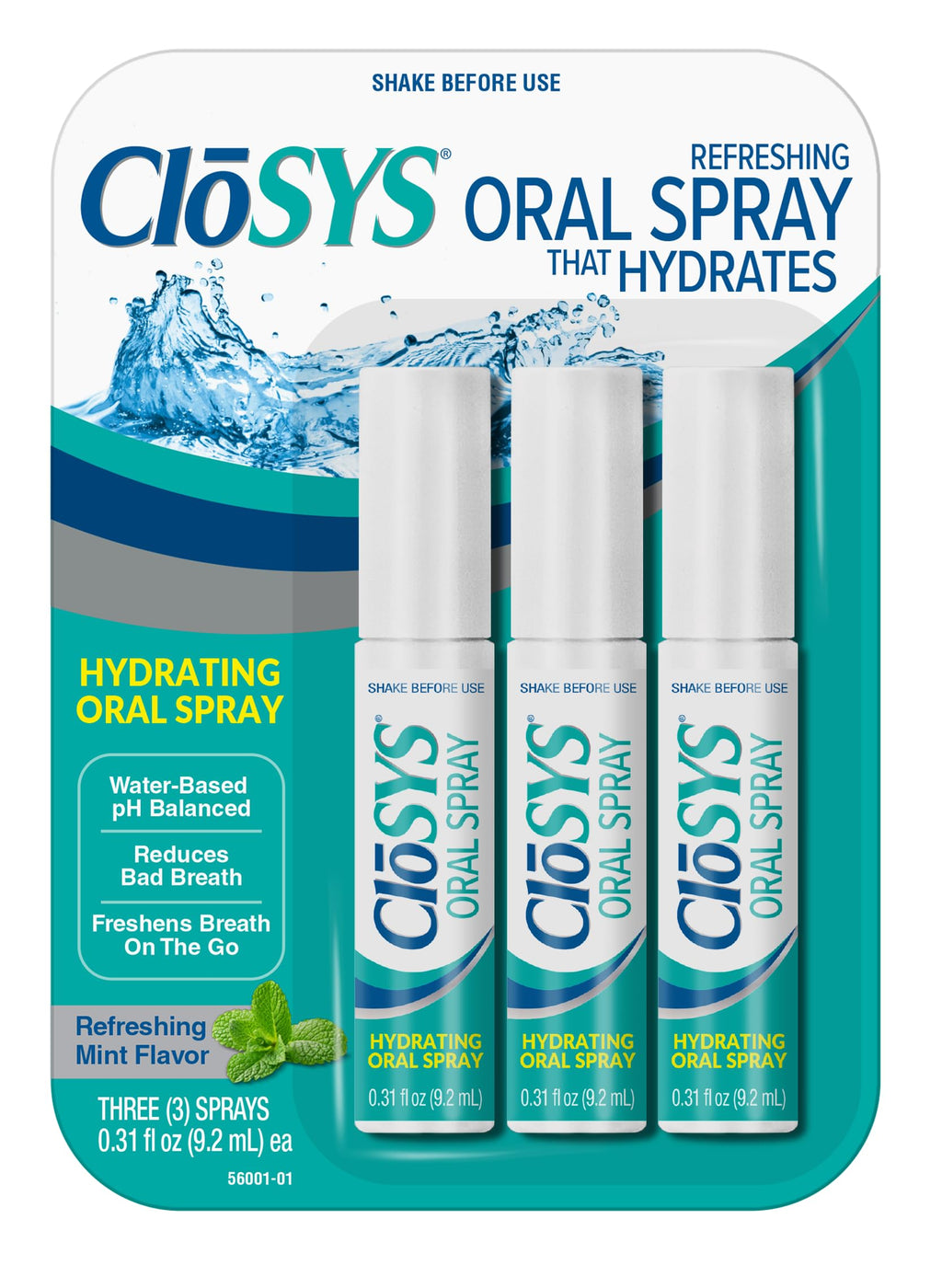 CloSYS Oral Breath Spray, Mint, Sugar Free, Fights Bad Breath .31oz, 3 Pack