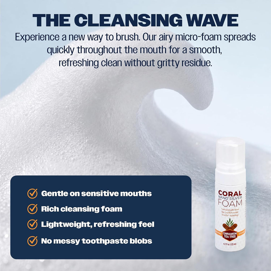 Fluoride Free Foam Toothpaste — Coral Calcium & Nano Silver Whitening Toothpaste for Sensitive Teeth, Xylitol Remineralizing, SLS & Glycerin Free, Made in USA, Cinnamon Tea Tree, 4 oz